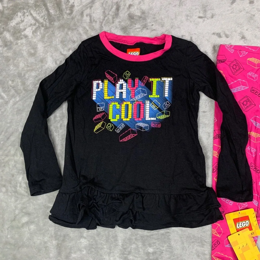 NEW LEGO Girls 2-Piece Outfit Set Size 3T Pink Black Play It Cool Shirt Leggings